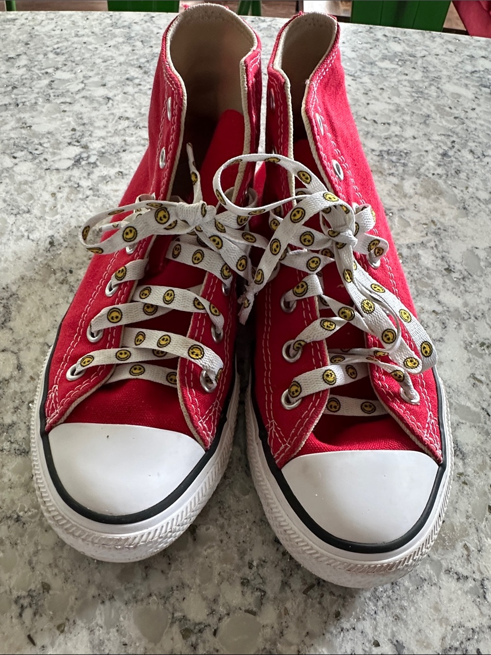 Converse Kids Red High-Top Canvas Sneakers with Smiley Lace